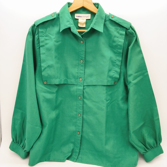 Impromptu Tops - Vintage 80s Impromptu Emerald Green Safari Capelet Blouse